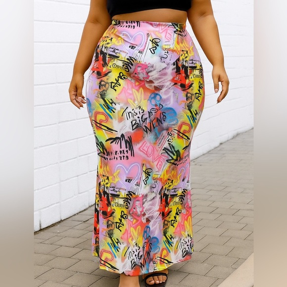 Vibrant Multicolor Graffiti Grunge Maxi Skirt - Picture 1 of 6